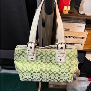 Coach Green and Cream Shoulder Bag